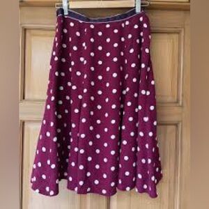 Size 10 Boden Spotty Skirt, Dark Pink and Cream, Fully Lined